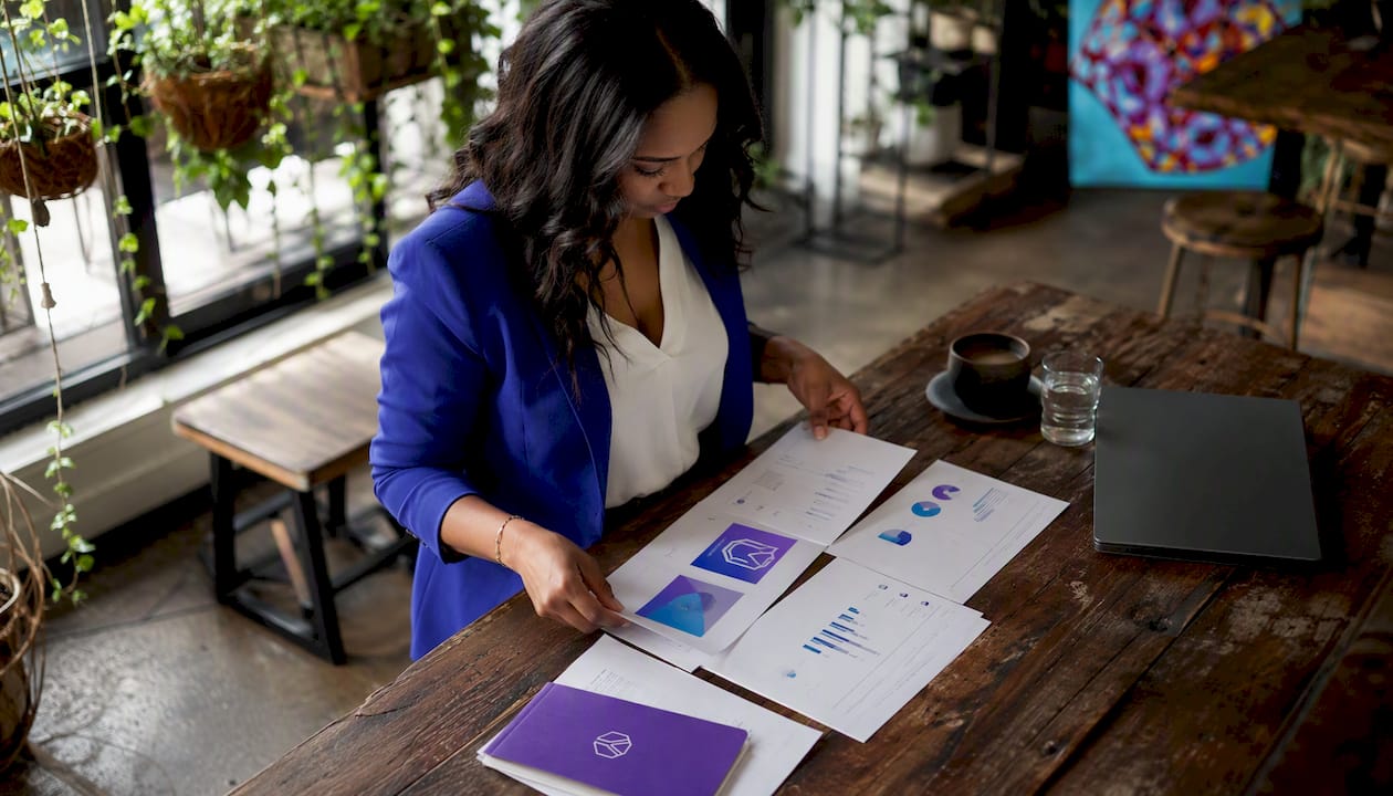 Founder reviewing printed PDF pitch deck pages