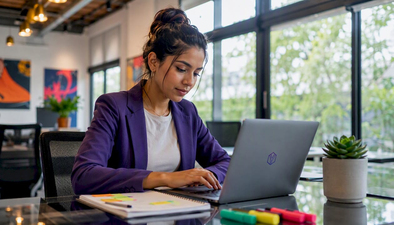Startup founder reviewing fundraising software dashboard