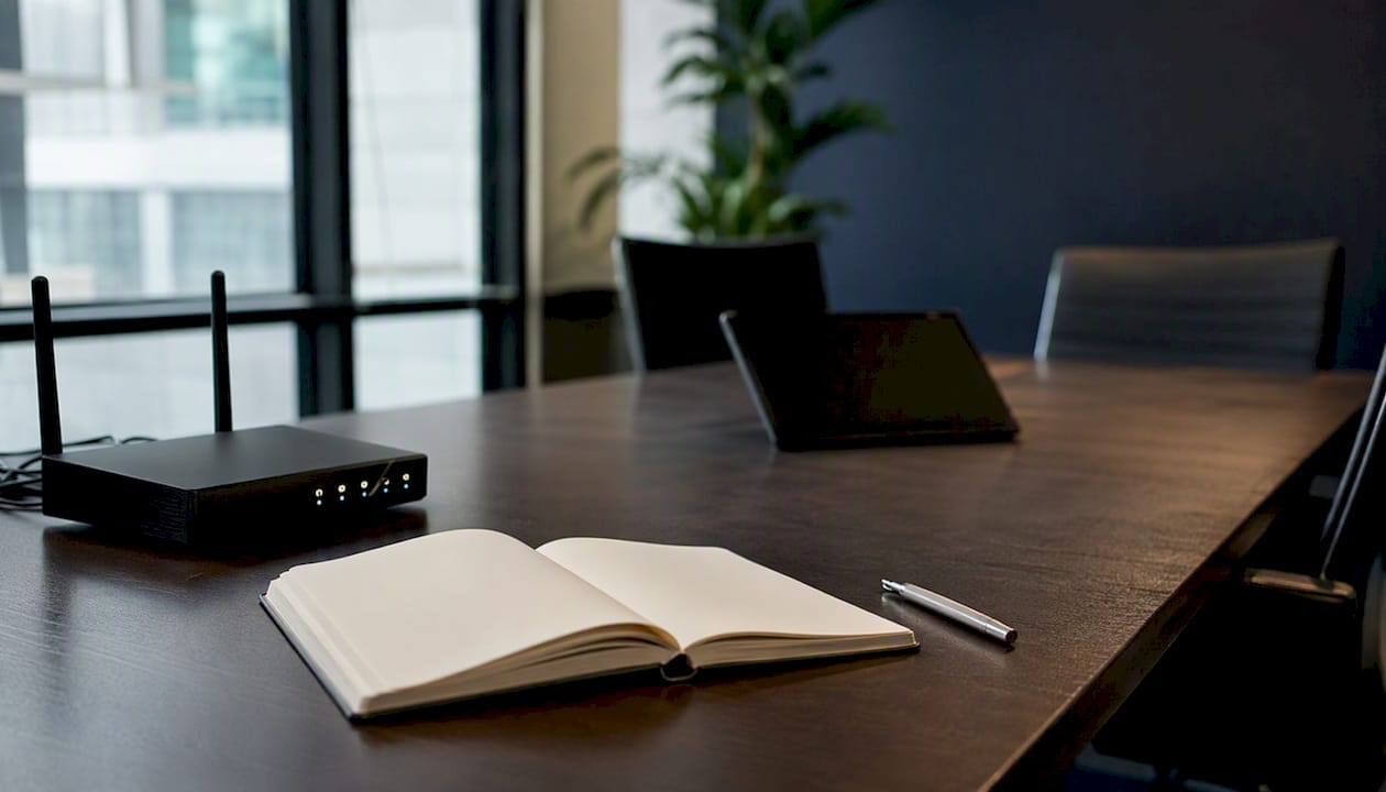 Close-up details of secure tech environment on table