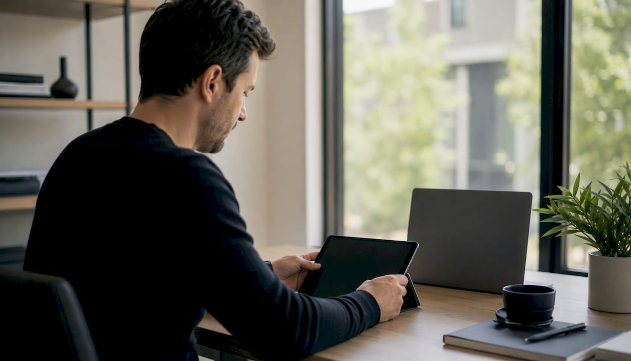 Founder hands preparing pitch deck at desk