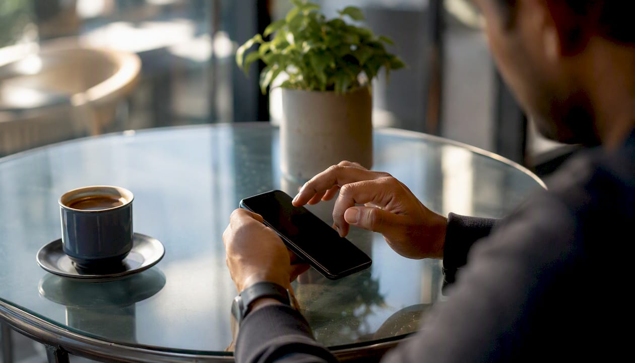 Hands setting CRM follow-up alert on phone