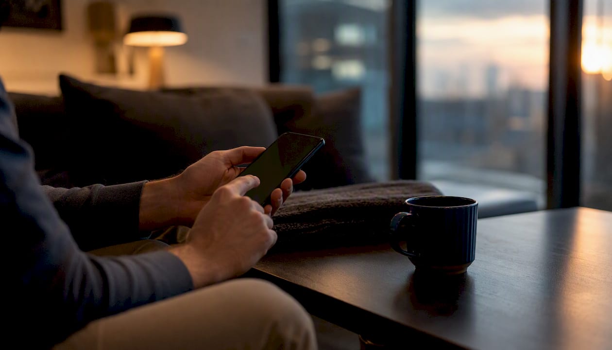 Founder hands holding smartphone monitoring