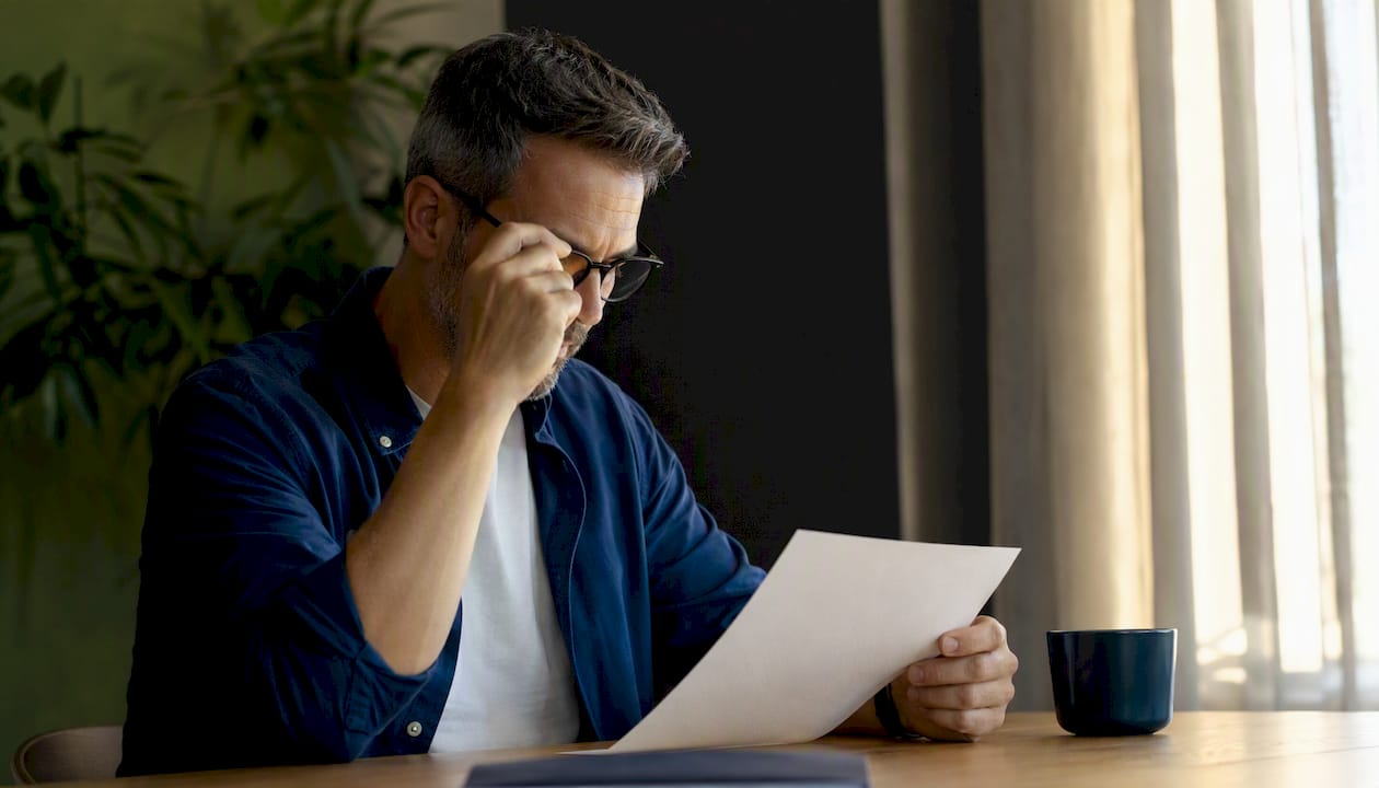 Hand adjusting glasses on blank paper pad