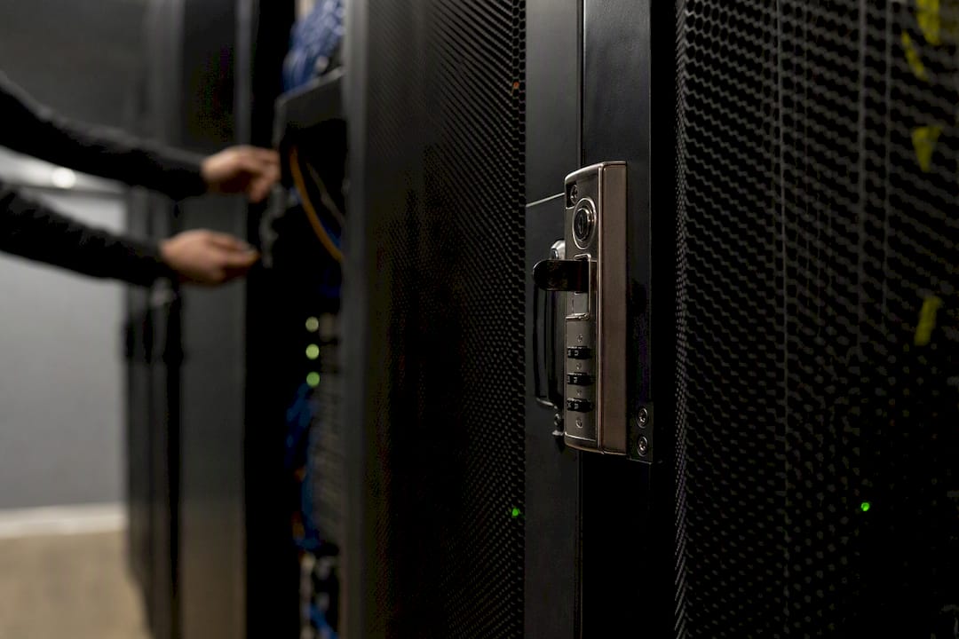 Secure server cabinet lock close-up