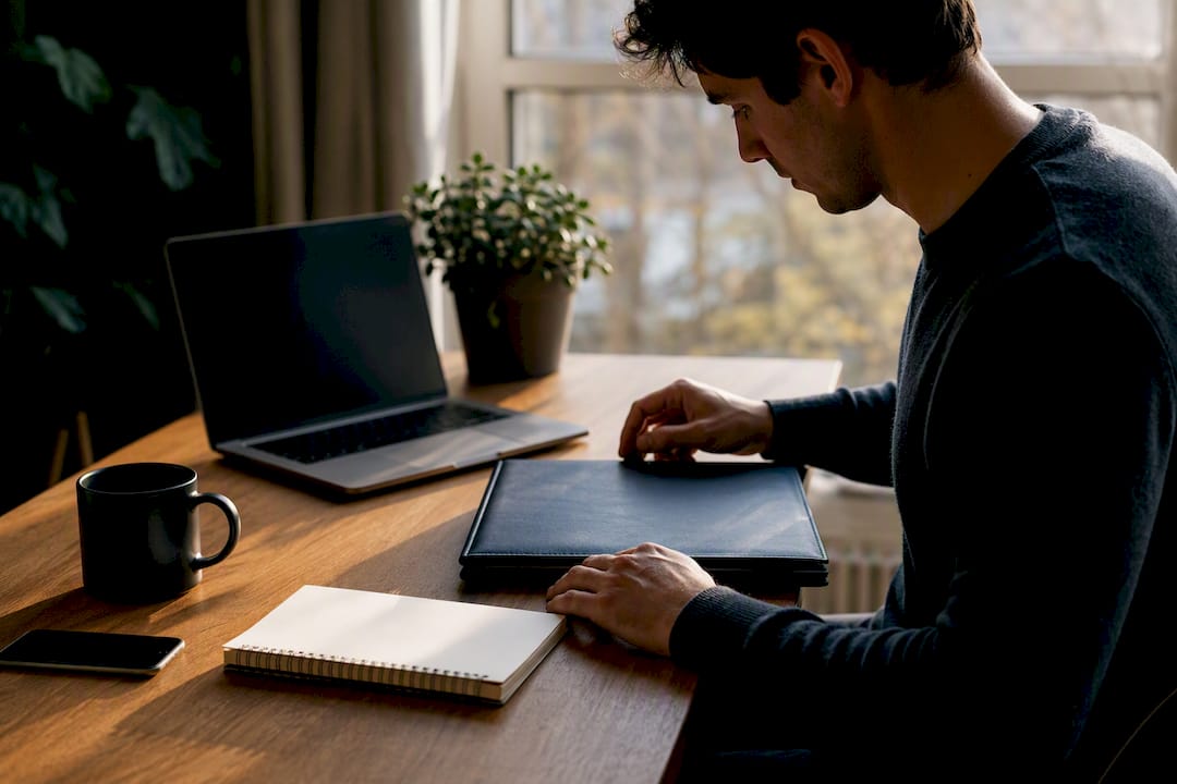 Hands arranging workspace for secure deck sharing
