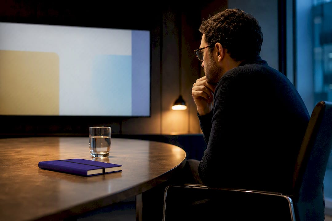 Investor reviewing a watermarked pitch deck
