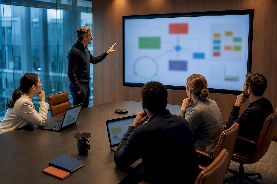 Leaders reviewing an AI risk assessment