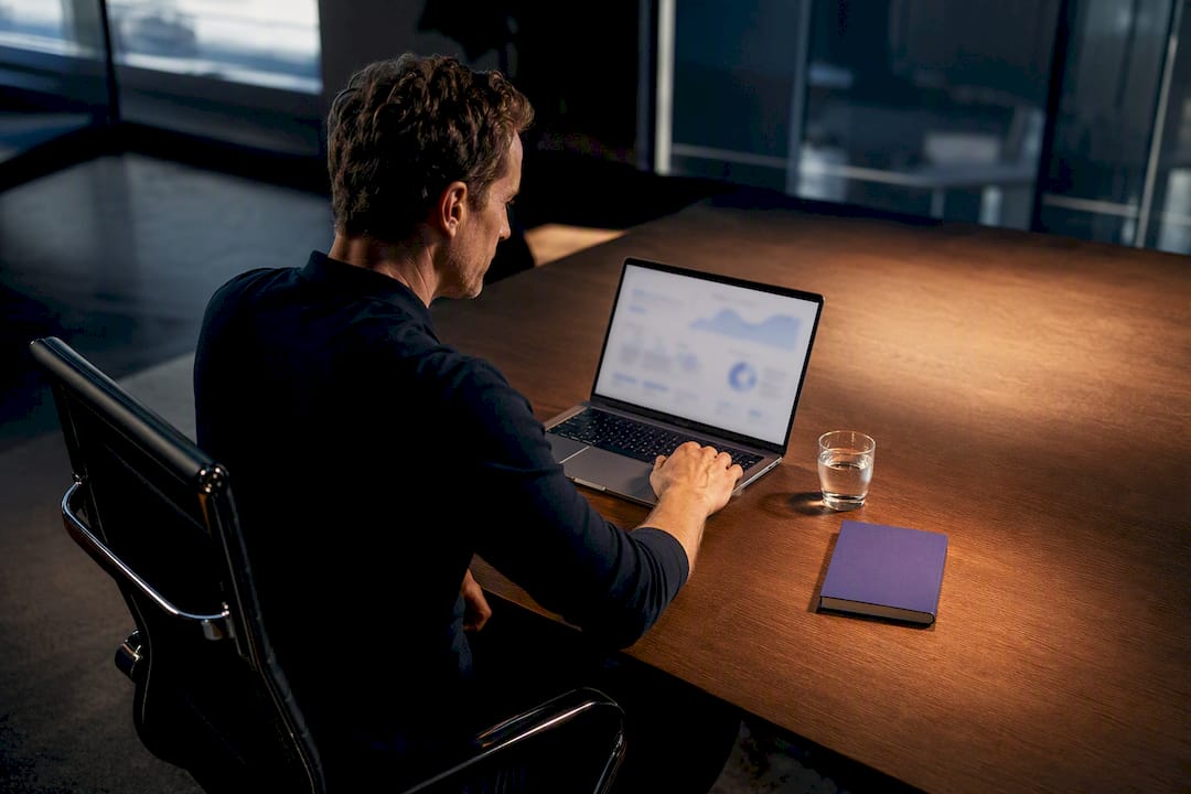 Founder reviewing pitch deck engagement signals