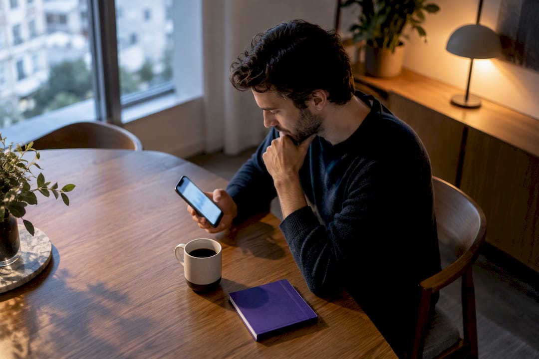Founder reviewing an investor update on phone