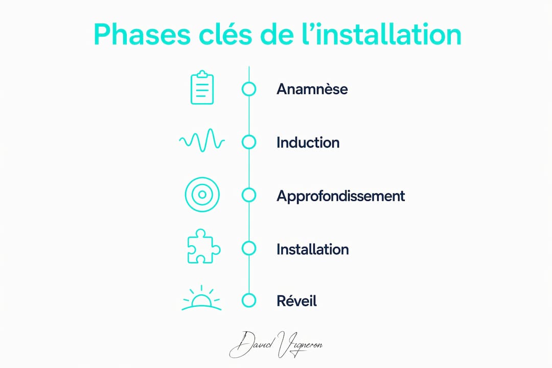 Découvrez en un coup d’œil les étapes essentielles d’une séance d’hypnose grâce à cette infographie.