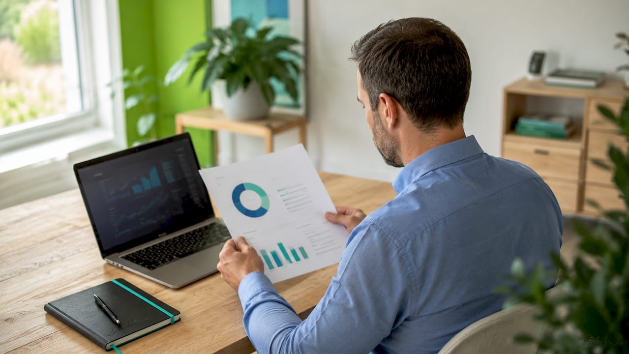 Un homme consulte le rapport Qualiopi à son bureau, concentré sur l’analyse des résultats.