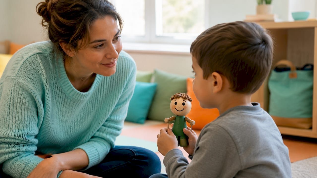 Une infirmière tient une marionnette pour distraire un enfant.