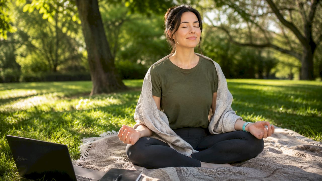 Placez vos mains dans la position de respiration 5-5-5 pour favoriser le calme et la détente.