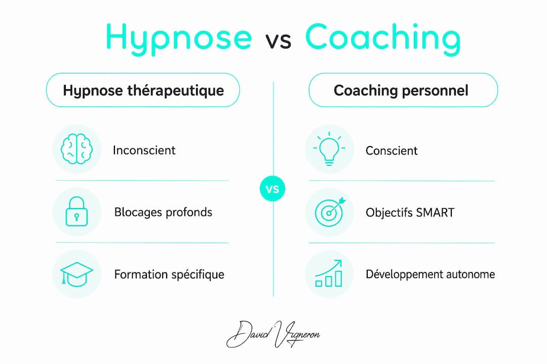 Infographie : quelles différences entre l’hypnose thérapeutique et le coaching personnel ?