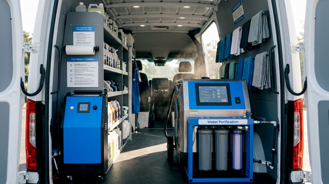 Mobile detailing van with professional equipment