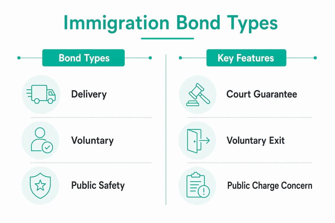 Infographic comparing immigration bond types and features