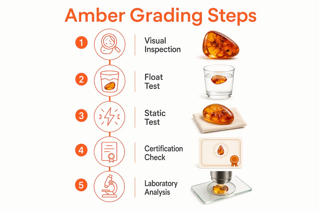Infographic showing Baltic amber grading steps