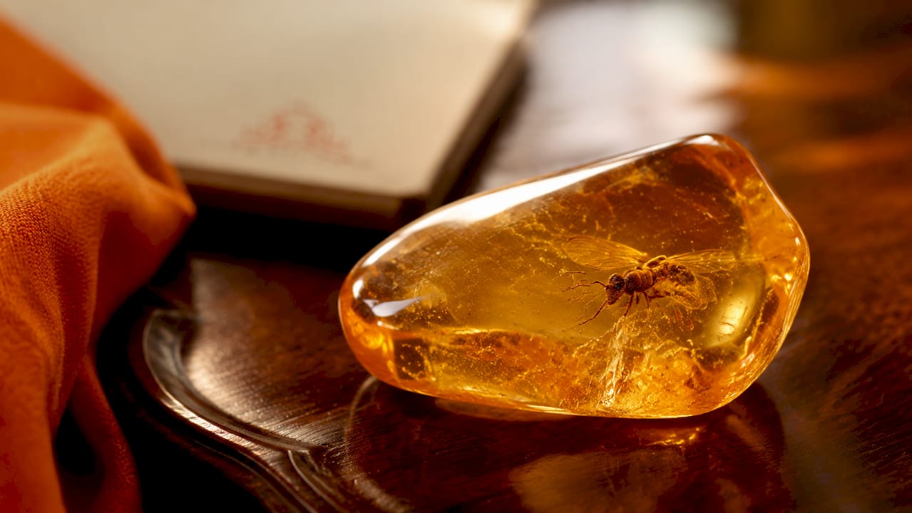 Macro shot of insect inclusion inside Baltic amber