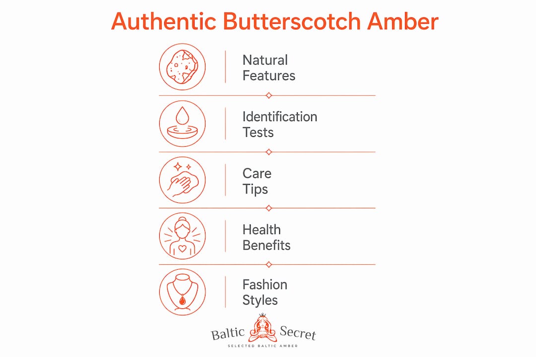 Infographic outlining butterscotch amber jewelry features