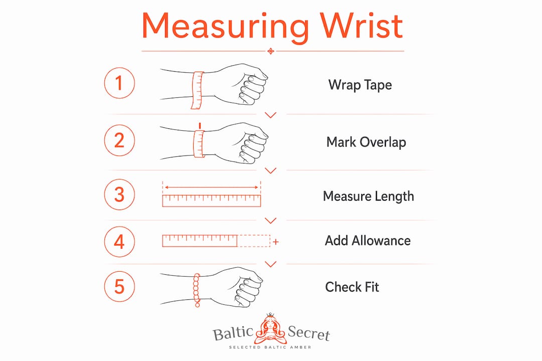 Infographic illustrating steps to measure infant wrist for bracelet sizing
