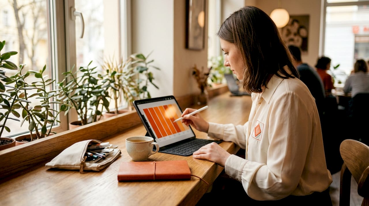Designer editing amber color codes on tablet screen
