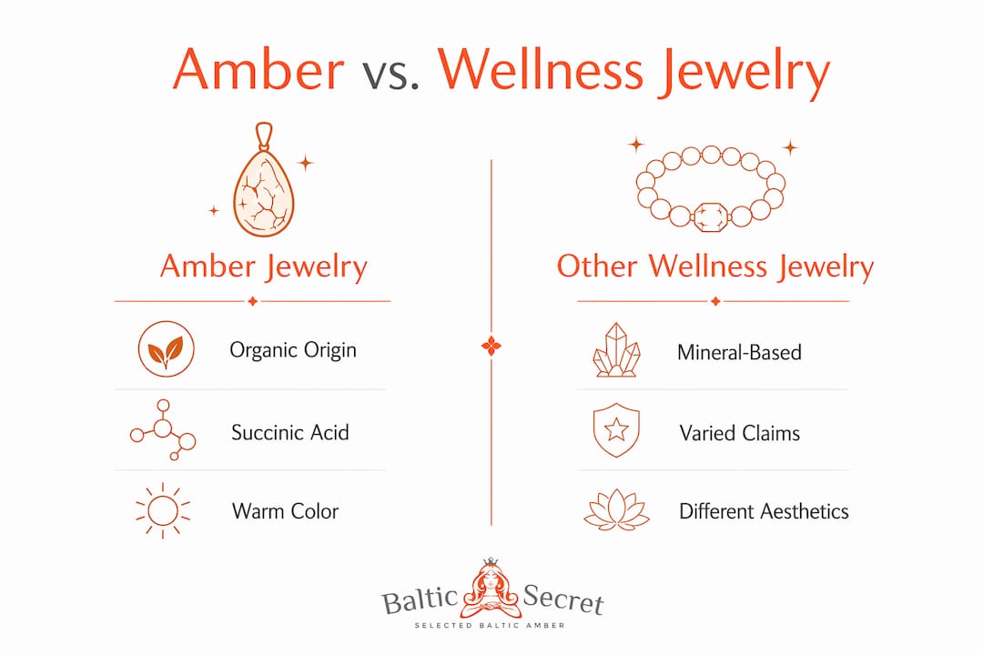 Infographic comparing amber and other wellness jewelry types