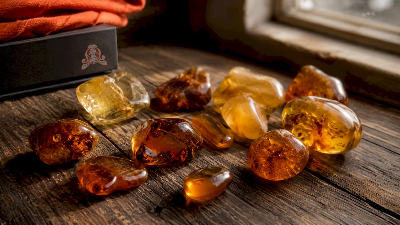 Close-up of varied amber colors and inclusions