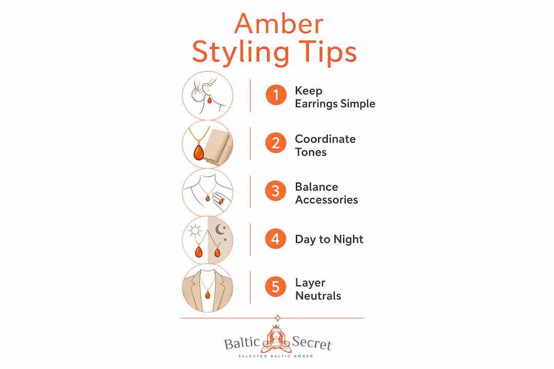 Infographic showing amber jewelry styling tips