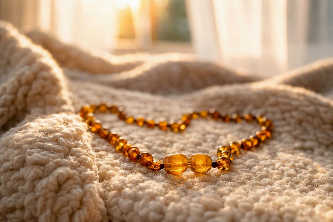 Amber teething necklace with breakaway clasp