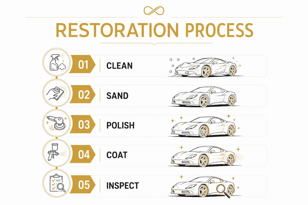 Infographic illustrating headlight restoration steps