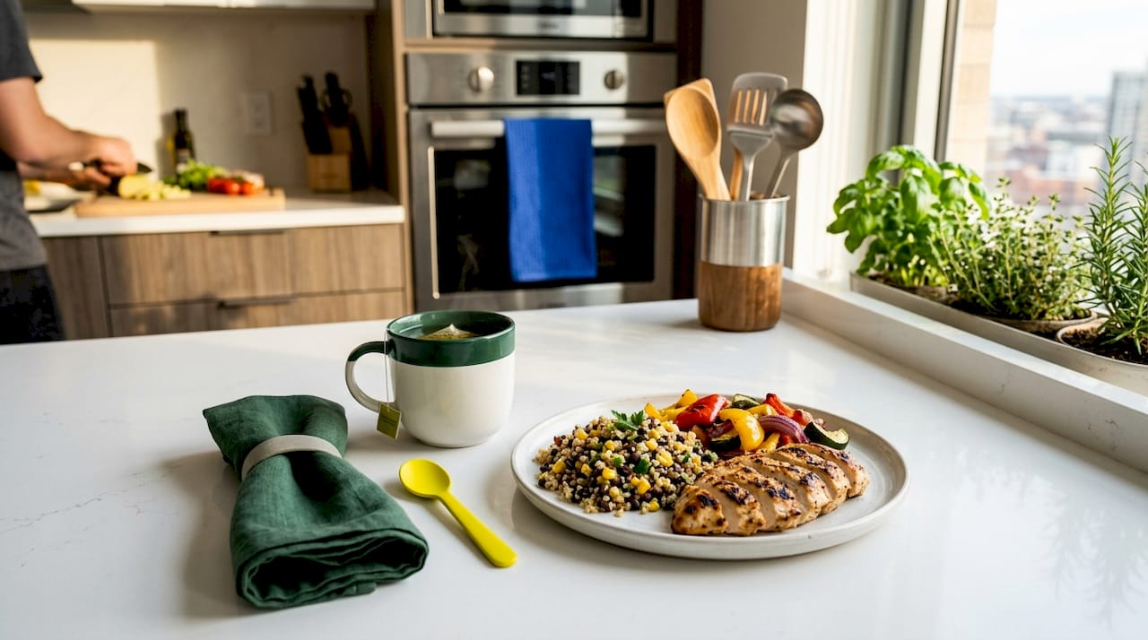 Protein and carbohydrate rich recovery meal plate