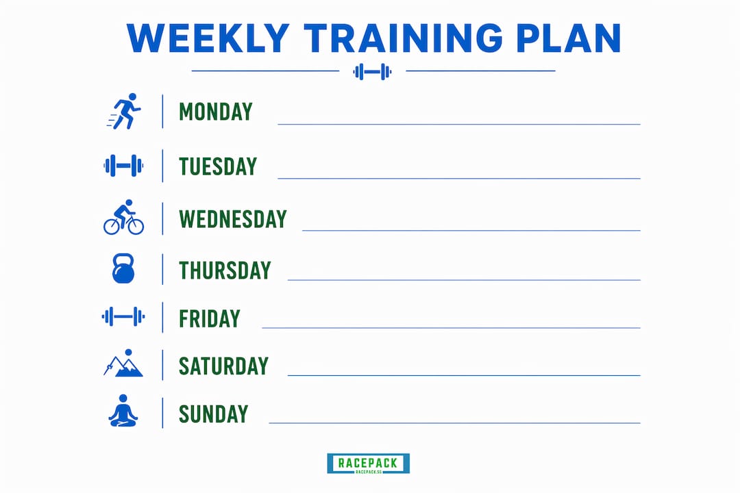 Infographic outlining weekly beginner marathon training plan