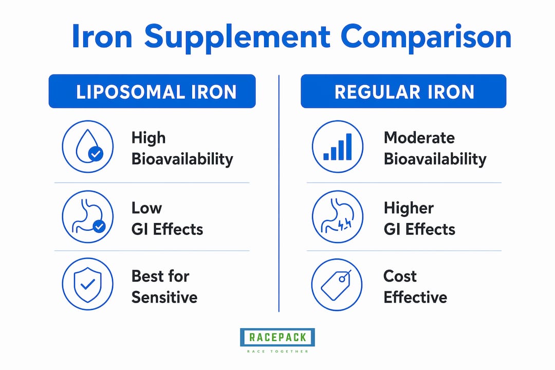Infographic comparing liposomal and regular iron supplements