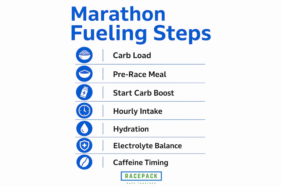 Infographic outlining key marathon fueling steps