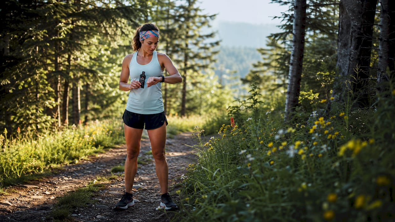 Endurance runner preparing nutrition during training