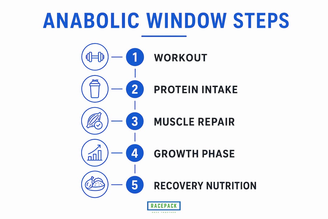 Infographic illustrating post-workout anabolic window steps
