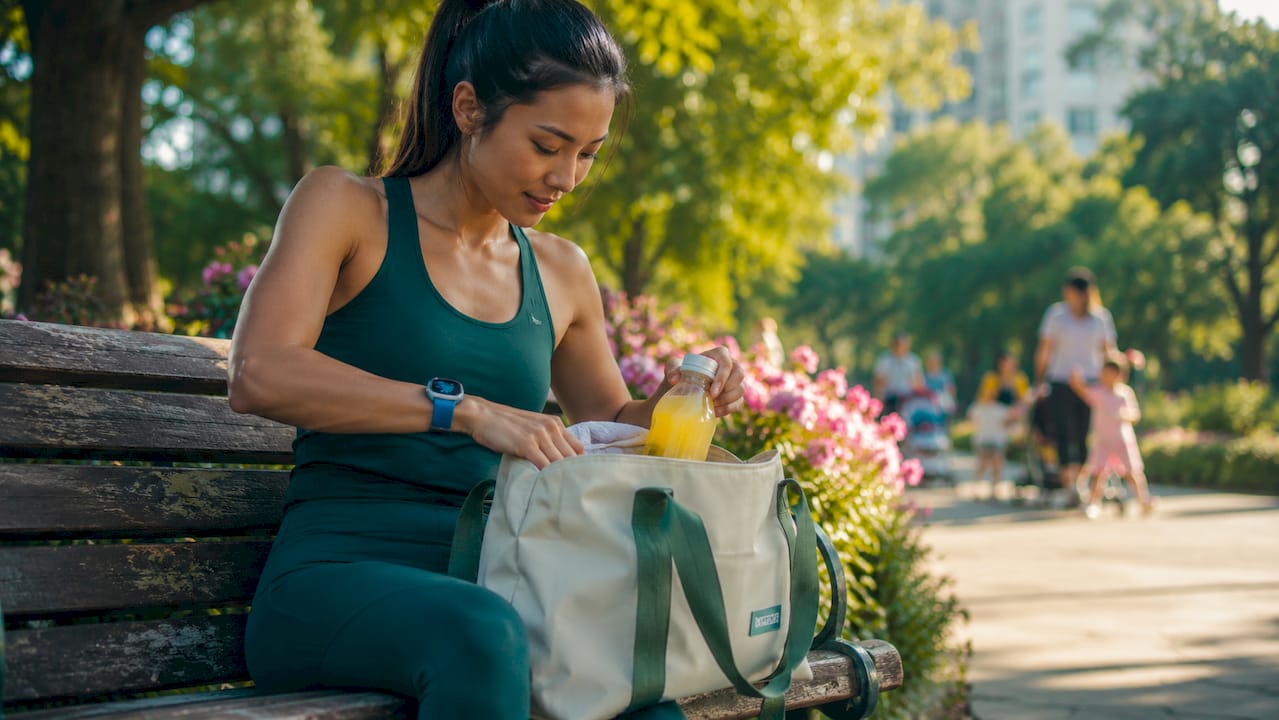 Runner unpacking ready-to-drink sports beverage outdoors