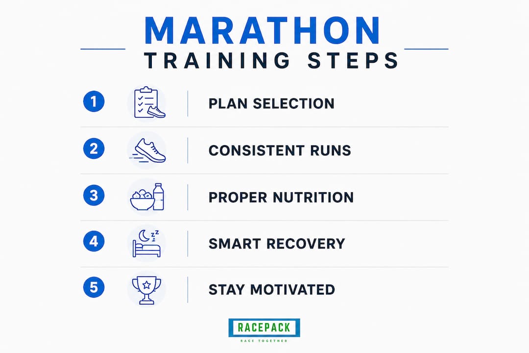 Infographic showing marathon training steps for busy professionals