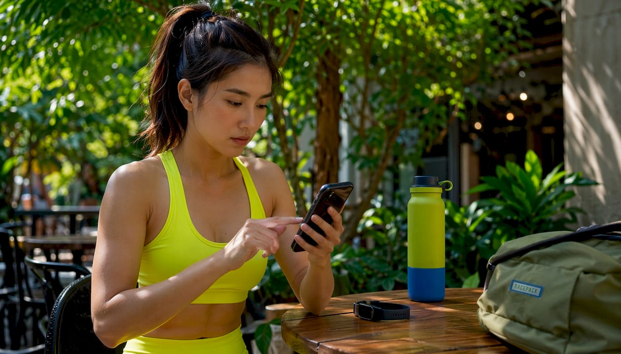 Woman checking Maurten gel seller on smartphone