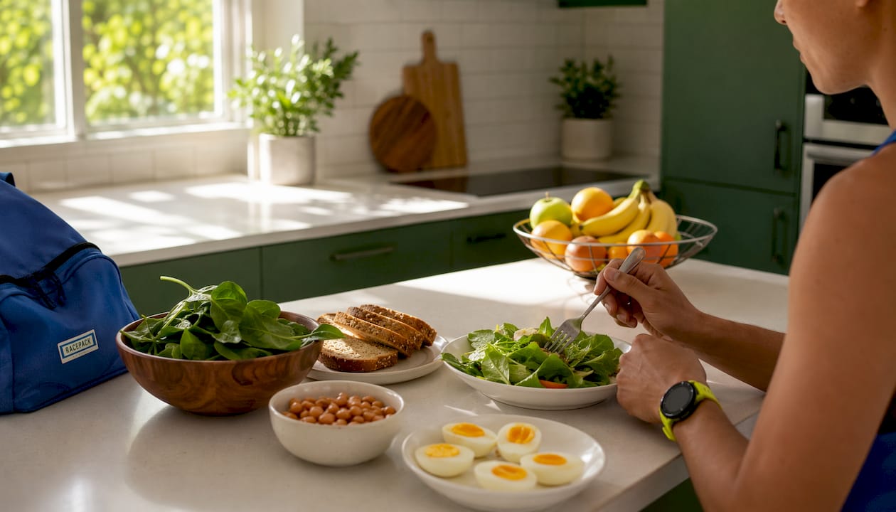 Hands reaching for B vitamin rich foods on table