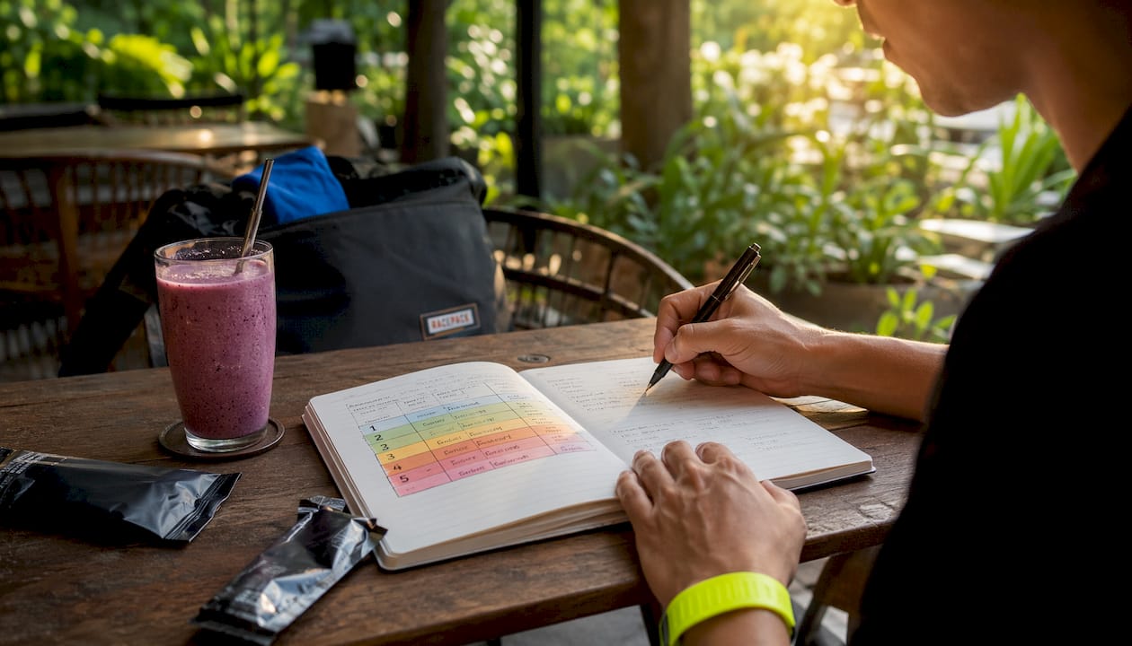 Close-up of marathon training plan marked with heart rate zones