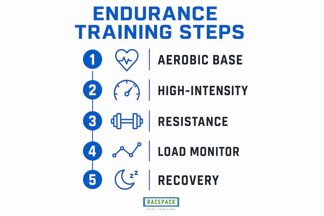 Infographic illustrating five key endurance training steps