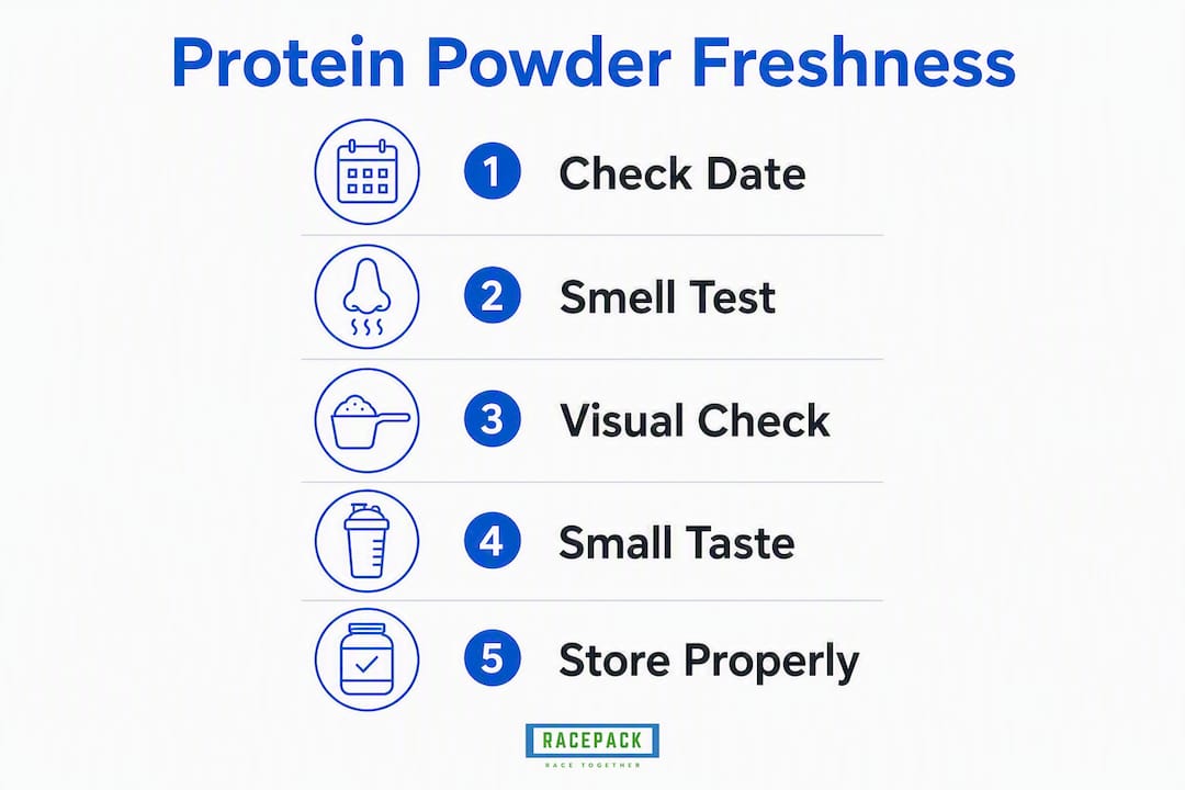 Infographic showing protein powder freshness steps