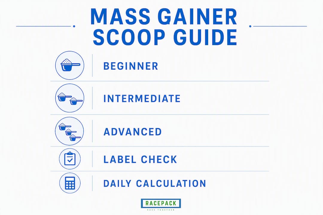 Infographic showing mass gainer scoop guide with usage steps
