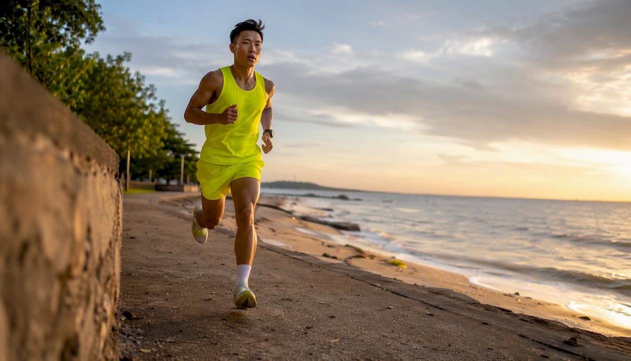 Athlete running in heat outdoors