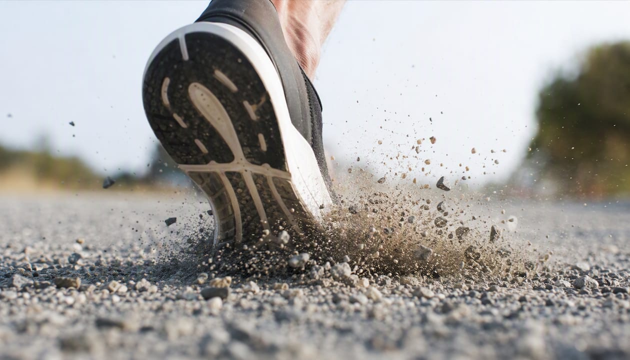 Runner's foot striking outdoor track