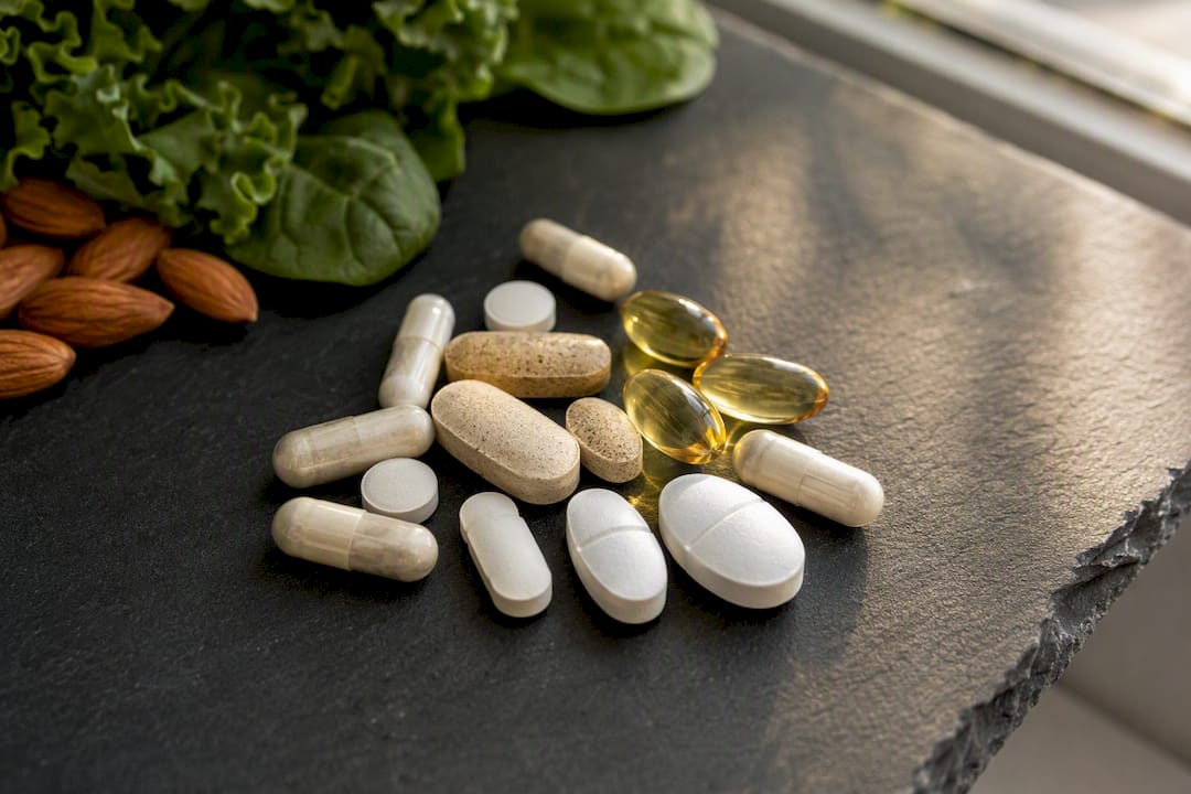 Close-up of assorted magnesium supplement capsules