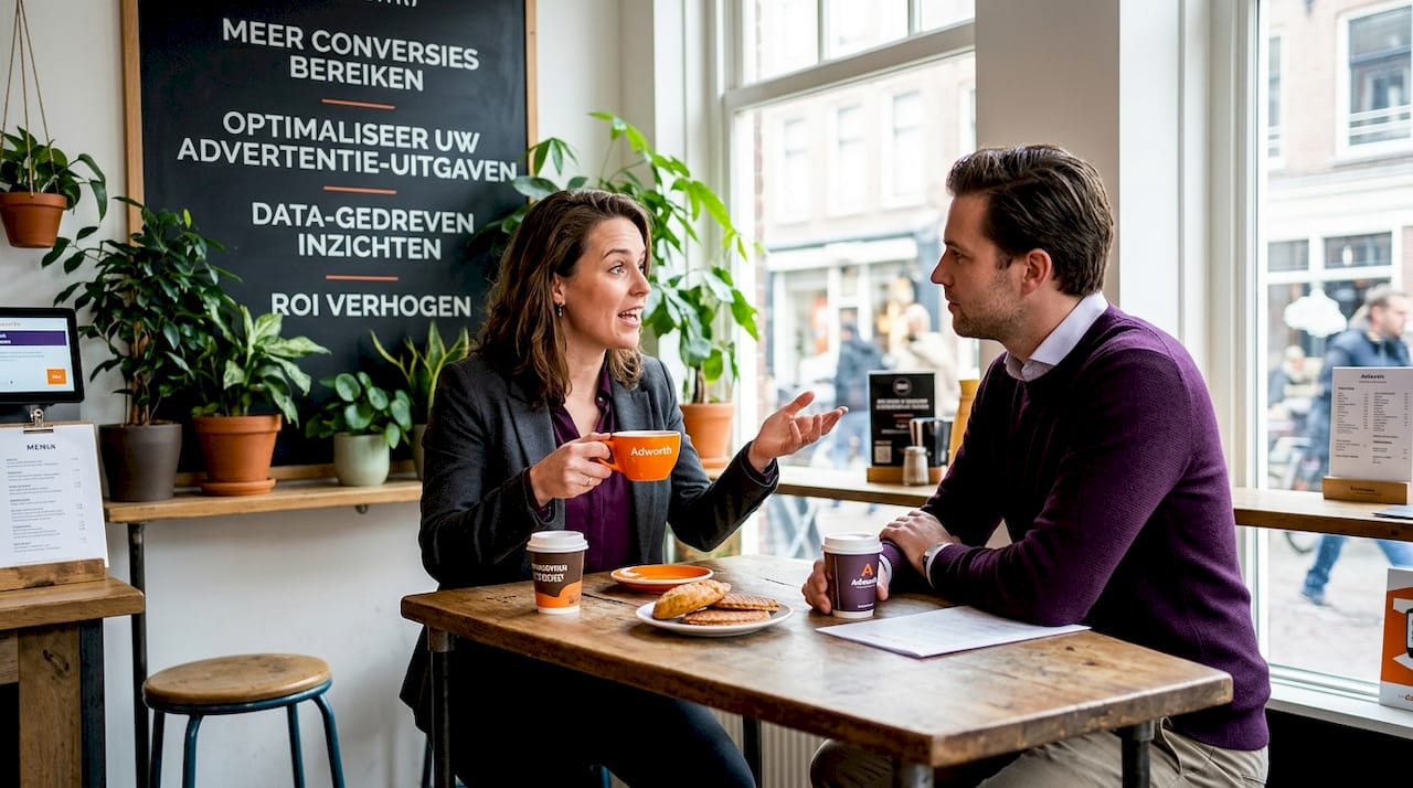 Het marketingteam neemt samen de advertentieresultaten en bijbehorende statistieken door.