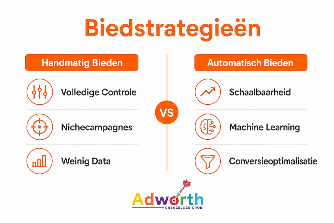 Infographic: handmatig versus automatisch bieden in Google Ads vergeleken