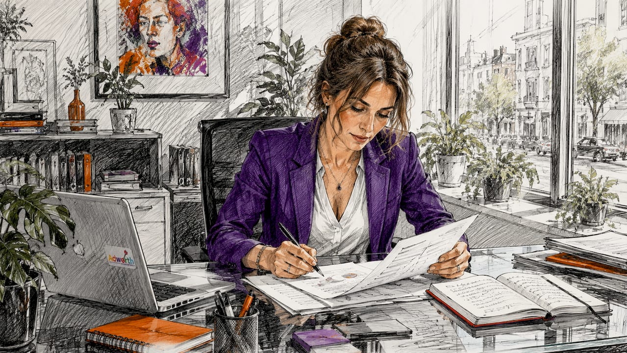 Een professional buigt zich op kantoor over binnengekomen offertes van verschillende bureaus.